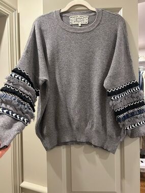 Pink Martini Gray Crewneck Sweater with Embellished Sleeves